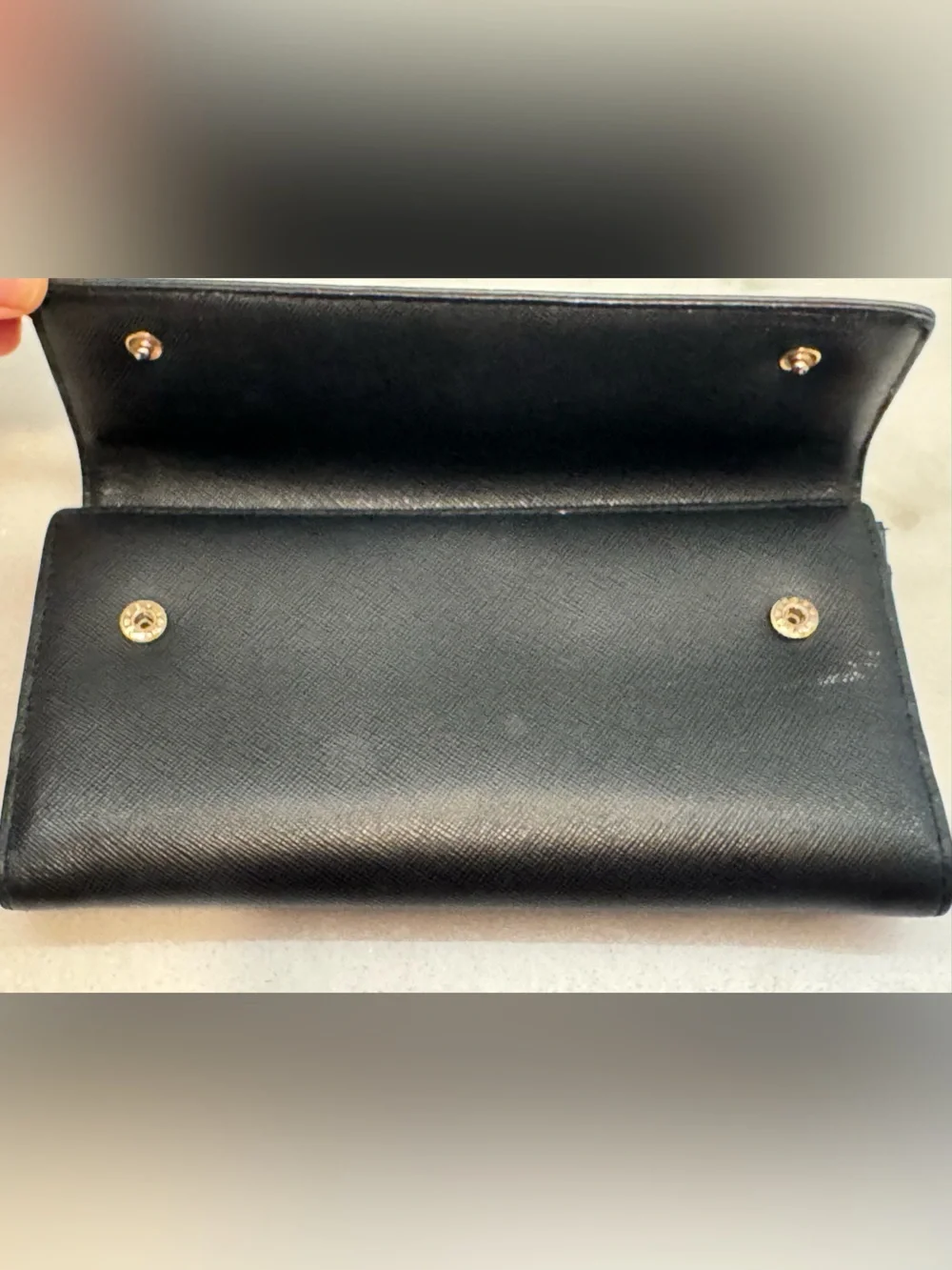 Tory Burch Black Leather Logo Flap Wallet with Gold Emblem